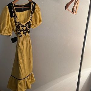 Anthropologie x Lithe dress with velvet detail 8 gold